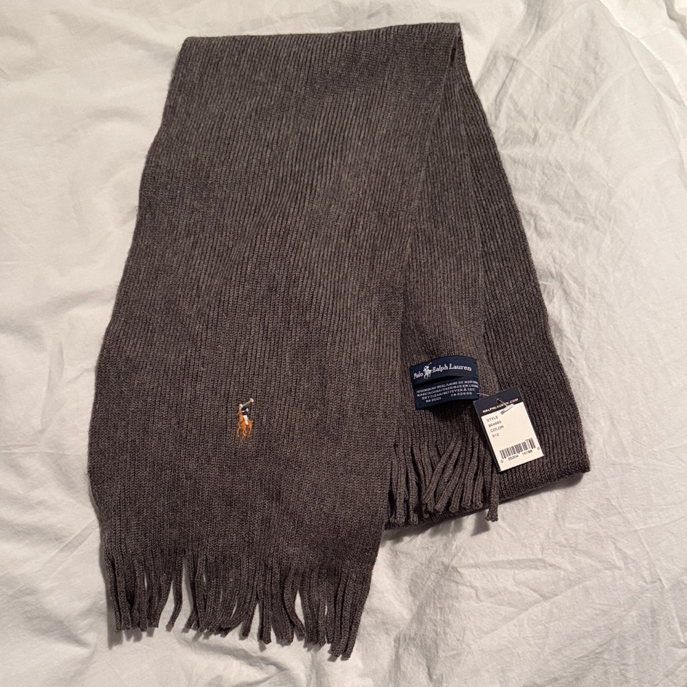 Polo by Ralph Lauren Charcoal Scarf with Embroidered Logo - nwt